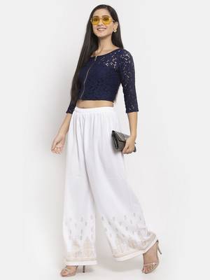 White printed rayon palazzo-pants 2