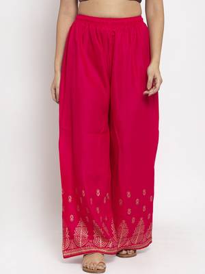 Magenta printed rayon palazzo-pants 1