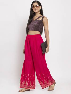 Magenta printed rayon palazzo-pants 2