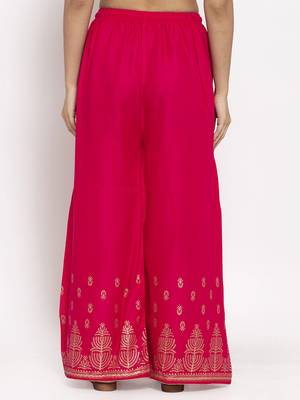 Magenta printed rayon palazzo-pants 4