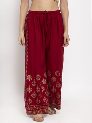 Maroon printed rayon palazzo-pants 