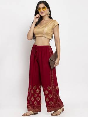 Maroon printed rayon palazzo-pants 2