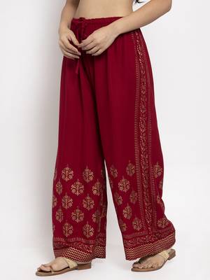 Maroon printed rayon palazzo-pants 3