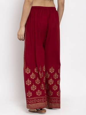 Maroon printed rayon palazzo-pants 4