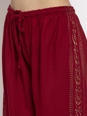 Maroon printed rayon palazzo-pants 5