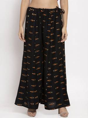 Black printed rayon palazzo-pants 1