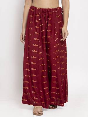 Maroon printed rayon palazzo-pants 1