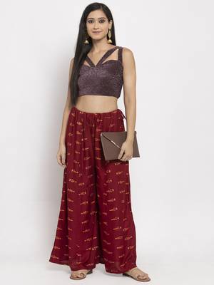 Maroon printed rayon palazzo-pants 2