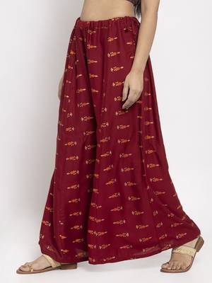 Maroon printed rayon palazzo-pants 3