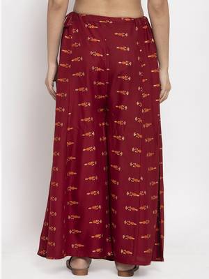 Maroon printed rayon palazzo-pants 4