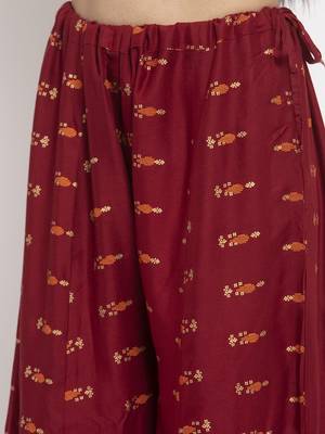 Maroon printed rayon palazzo-pants 5