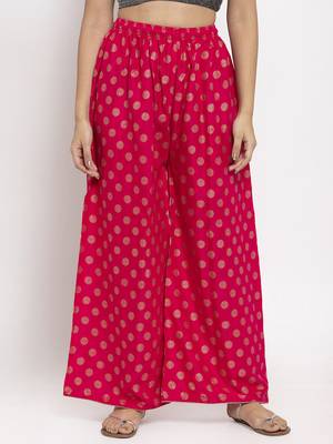 Magenta printed rayon palazzo-pants 1
