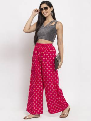 Magenta printed rayon palazzo-pants 2