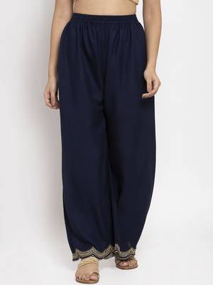 Navy-blue printed rayon palazzo-pants 1