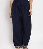 Navy-blue printed rayon palazzo-pants