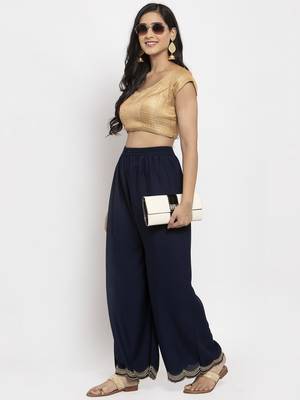 Navy-blue printed rayon palazzo-pants 2
