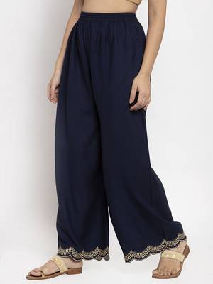 Navy-blue printed rayon palazzo-pants 3