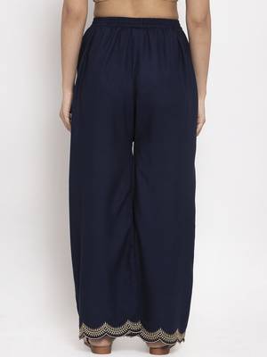 Navy-blue printed rayon palazzo-pants 4