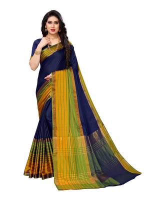 Navy blue woven poly silk saree with blouse 1