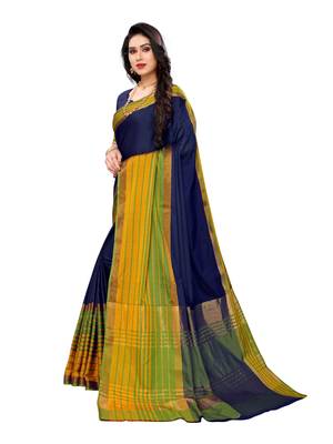 Navy blue woven poly silk saree with blouse 2