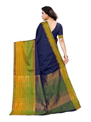 Navy blue woven poly silk saree with blouse 3