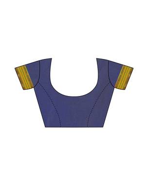 Navy blue woven poly silk saree with blouse 5