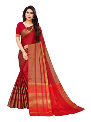 Dark red woven poly silk saree with blouse 1