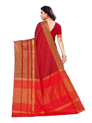 Dark red woven poly silk saree with blouse 3