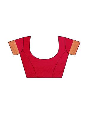Dark red woven poly silk saree with blouse 5