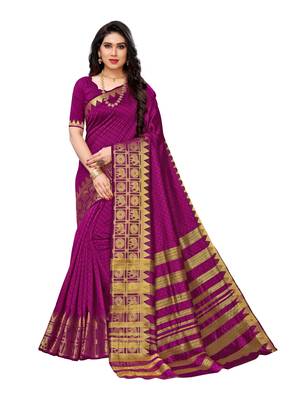 Pink woven poly silk saree with blouse 1