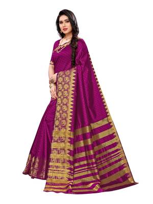 Pink woven poly silk saree with blouse 2