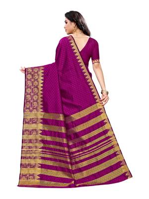 Pink woven poly silk saree with blouse 3