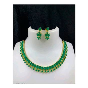 Green Indian Jewellery Copper Gold Plated Necklace Set for Women 1