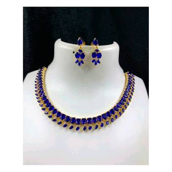 Blue Indian Jewellery Copper Gold Plated Necklace Set for Women 1