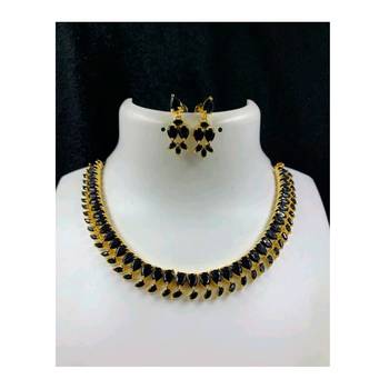 Black Indian Jewellery Copper Gold Plated Necklace Set for Women 1