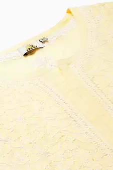 Hand Embroidered Yellow Cotton Lucknow Chikan Women Kurta