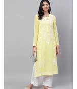 Ada Hand Embroidered Yellow Chanderi Lucknow Chikan Kurti-A411164