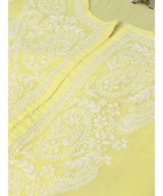 Ada Hand Embroidered Yellow Chanderi Lucknow Chikan Kurti-A411164 3
