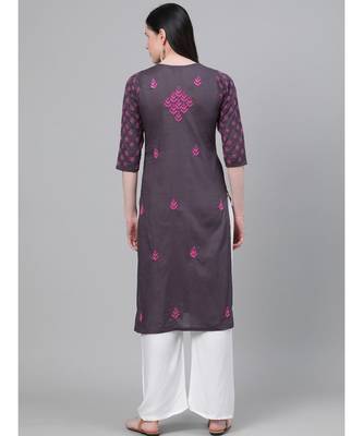 Hand Embroidered Grey Cotton Lucknow Chikan Women Kurta 2