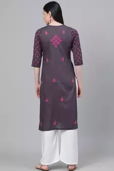 Hand Embroidered Grey Cotton Lucknow Chikan Women Kurta