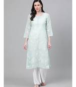 Ada Hand Embroidered Light Pistachio Green Cotton Lucknow Chikan Women Kurti - A411138