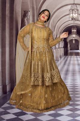 Gold Hand Work Net Ethnic With Blouse 4