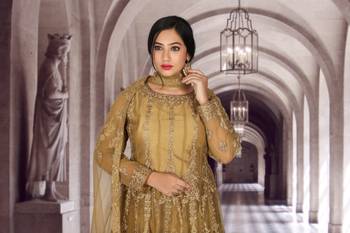 Gold Hand Work Net Ethnic With Blouse 5