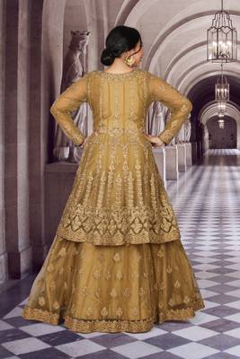 Gold Hand Work Net Ethnic With Blouse 6