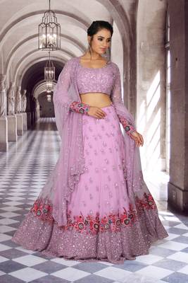 Lavender Machine & Hand Work Net Ethnic With Blouse 4