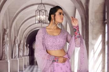 Lavender Machine & Hand Work Net Ethnic With Blouse 5