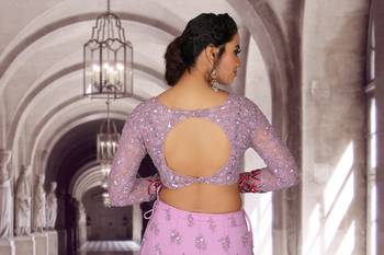 Lavender Machine & Hand Work Net Ethnic With Blouse 6