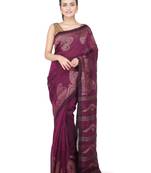 Purple hand woven linen saree with blouse