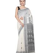 White hand woven khadi saree with blouse