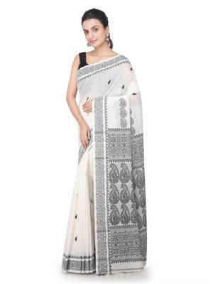 White hand woven khadi saree with blouse 2
